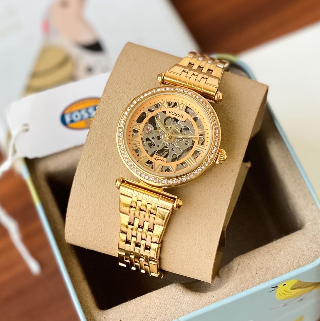 Fossil Premium 7AA Luxury Automatic Women's Watch – Diamond Skeleton Dial