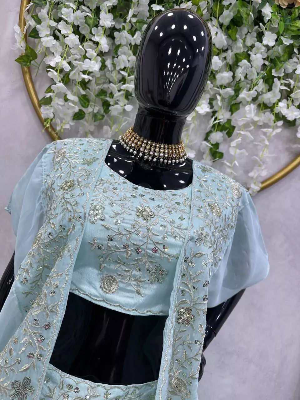 V115I Elegant Pink Chinon Lehenga Set with Organza Shrug – Boutique Heavy Sequence Work