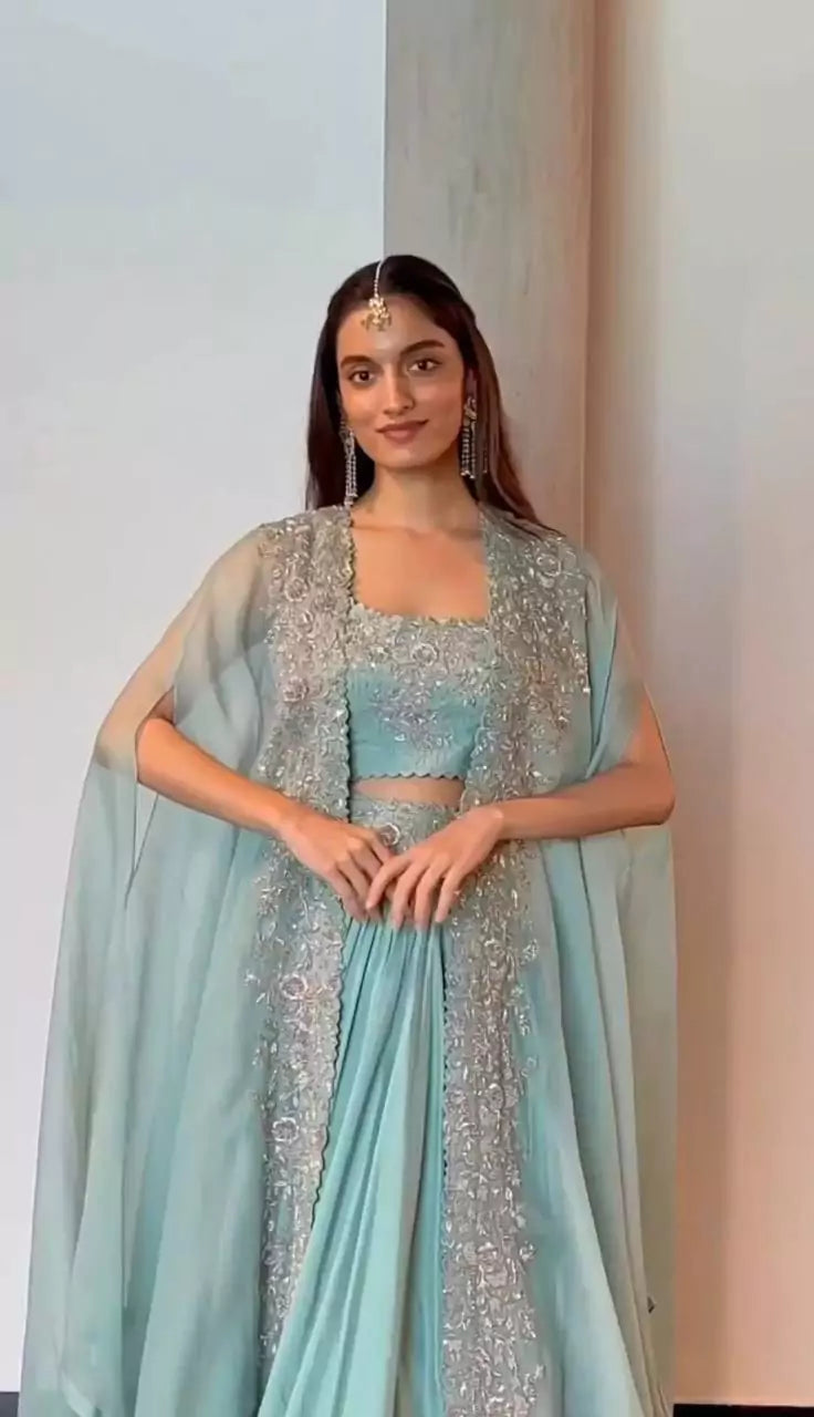 V115I Elegant Pink Chinon Lehenga Set with Organza Shrug – Boutique Heavy Sequence Work