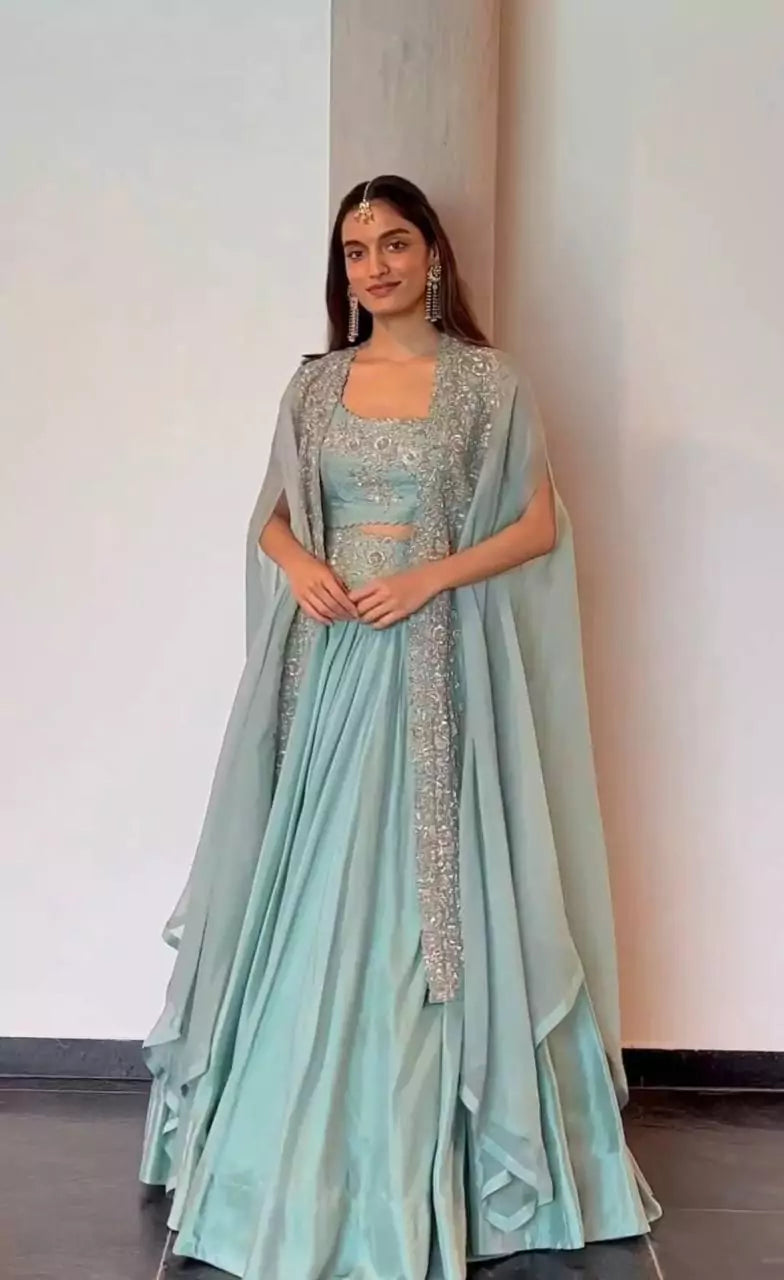 V115I Elegant Pink Chinon Lehenga Set with Organza Shrug – Boutique Heavy Sequence Work