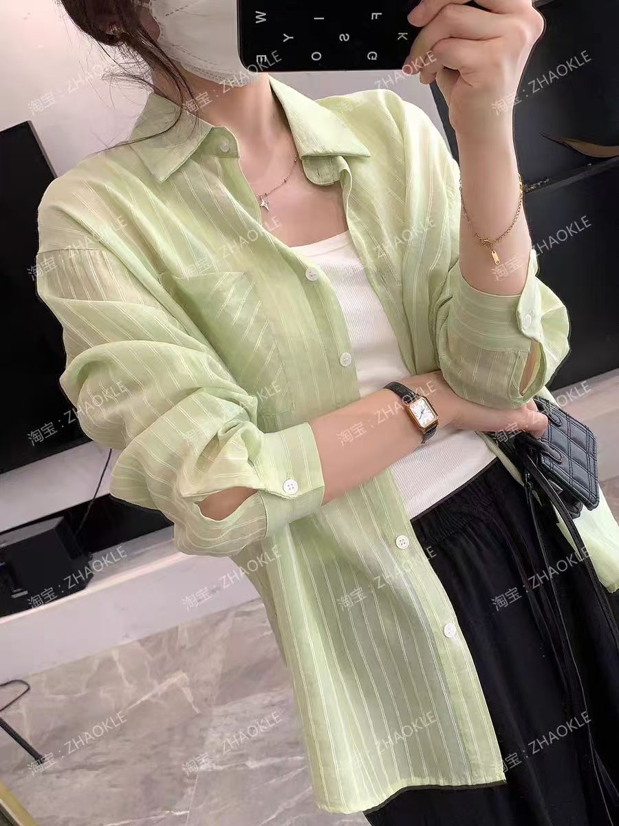 Korean Style Embroidered Sheer Button-Up Shirt – Loose Fit, Free Size