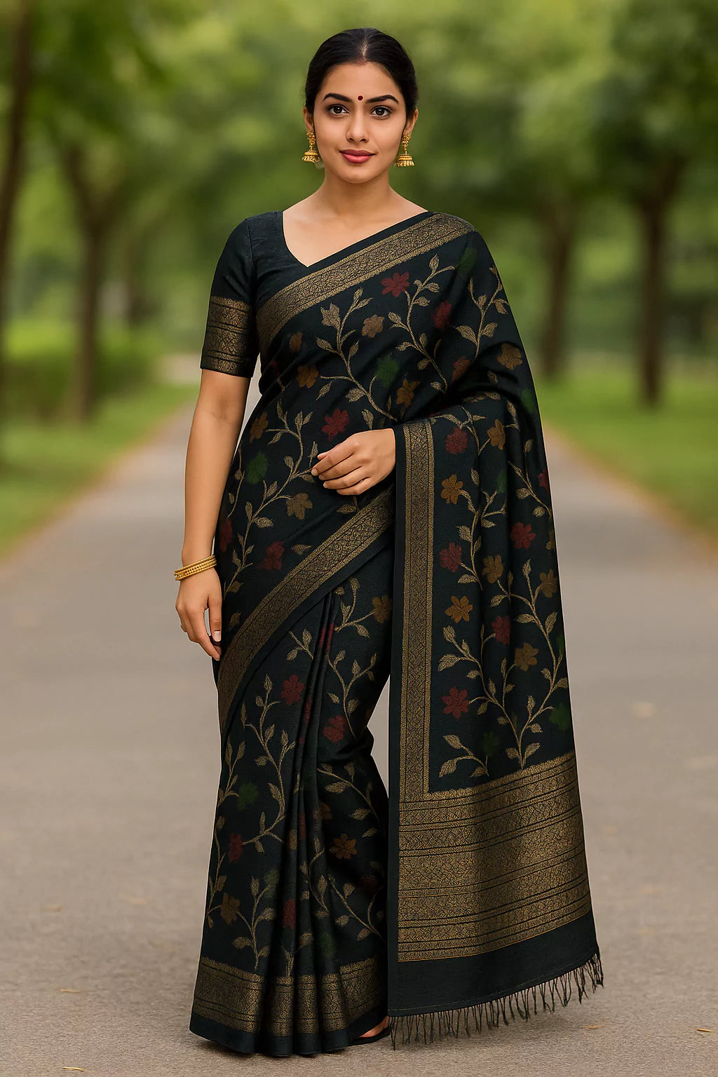 Super Two Tone Soft Dola Silk Saree with Jacquard Border & Blouse