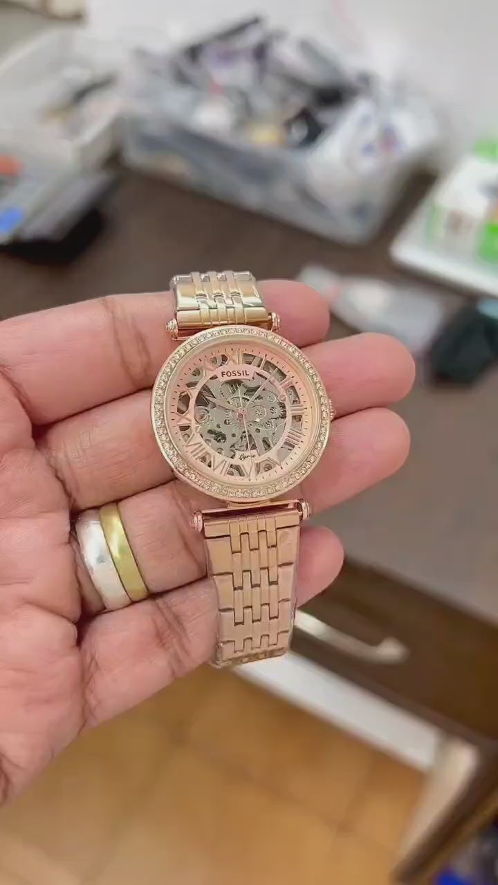 Fossil Premium 7AA Luxury Automatic Women's Watch – Diamond Skeleton Dial