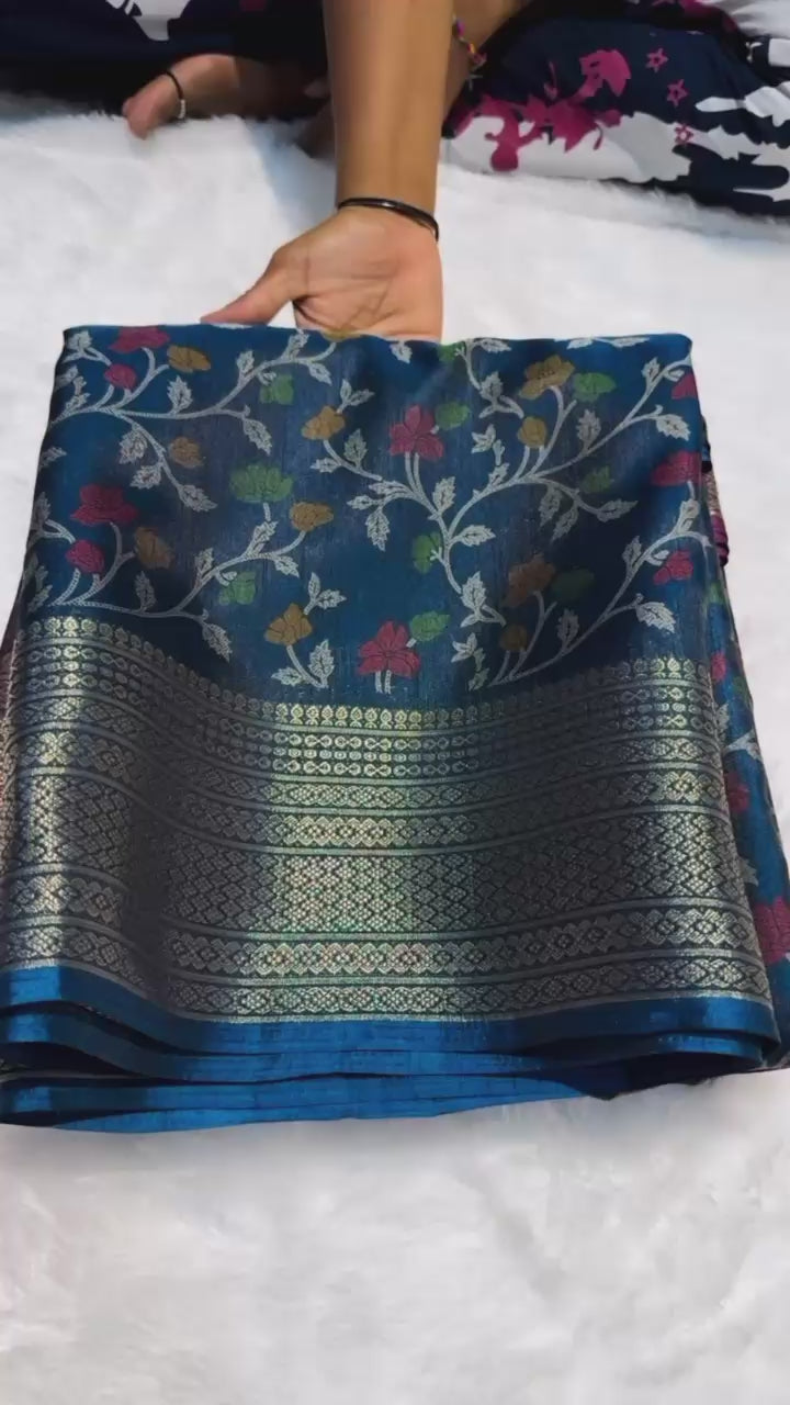 Super Two Tone Soft Dola Silk Saree with Jacquard Border & Blouse