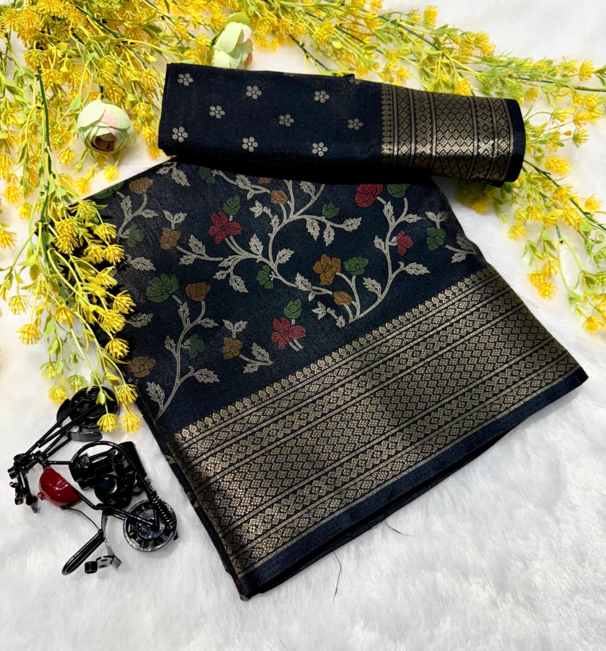 Super Two Tone Soft Dola Silk Saree with Jacquard Border & Blouse