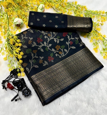 Super Two Tone Soft Dola Silk Saree with Jacquard Border & Blouse