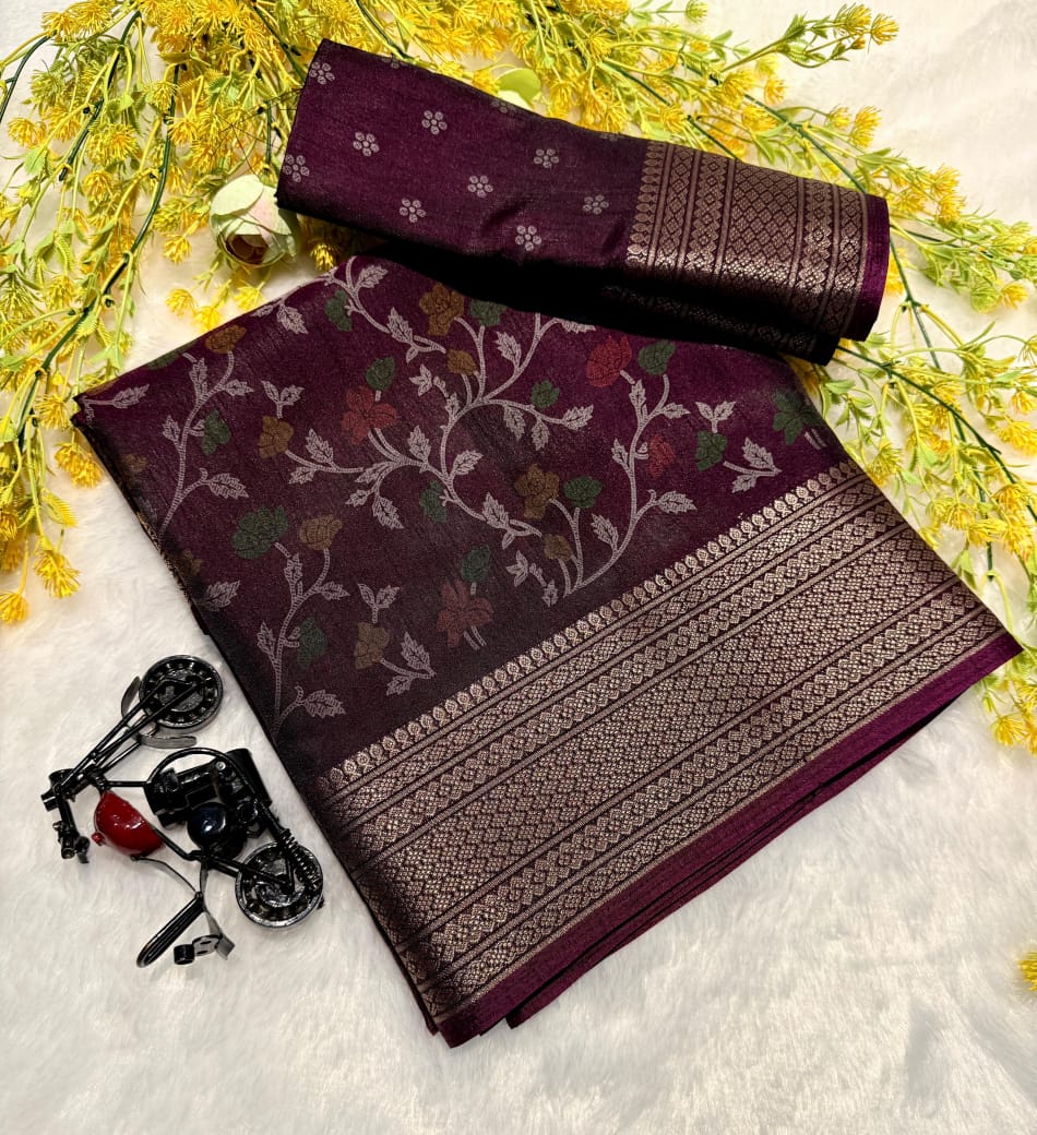 Super Two Tone Soft Dola Silk Saree with Jacquard Border & Blouse