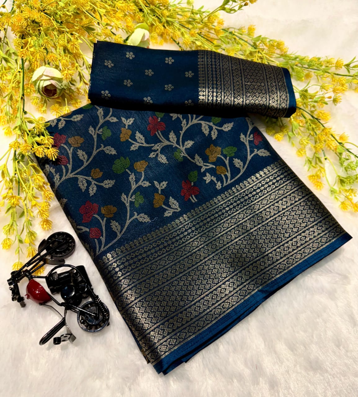Super Two Tone Soft Dola Silk Saree with Jacquard Border & Blouse